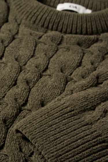 Kinder Mädchen - Pullover - Zopfmuster - khaki