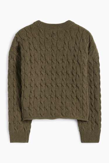 Kinder Mädchen - Pullover - Zopfmuster - khaki