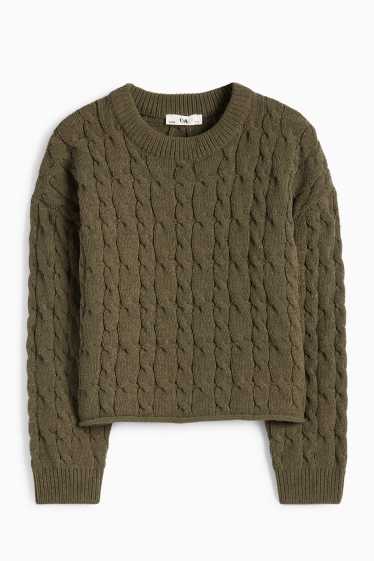Kinder Mädchen - Pullover - Zopfmuster - khaki