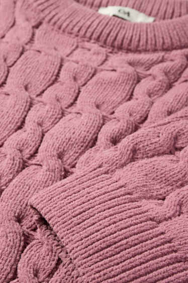 Kinder Mädchen - Pullover - Zopfmuster - dunkelrosa