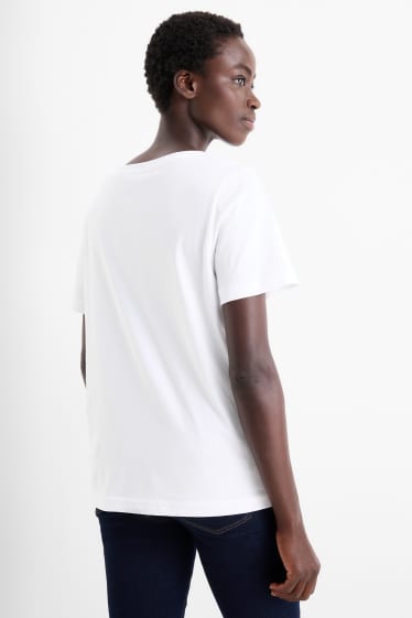 Femei - Tricou cu decolteu în V - Regular fit - alb