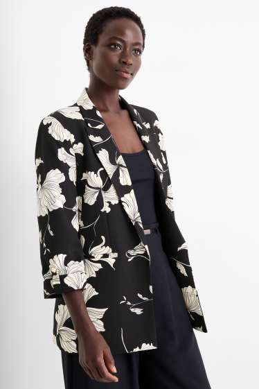 Damen - Business-Blazer - Relaxed Fit - geblümt - schwarz / weiß