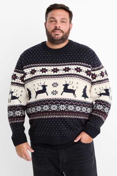 Uomo - Maglione natalizio - renna - blu scuro