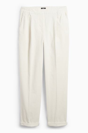 Dámské - Manšestrové kalhoty - high waist - tapered fit - LYCRA® - krémově bílá