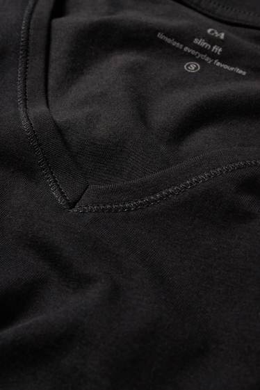 Damen - Multipack 3er - T-Shirt mit V-Ausschnitt - Slim Fit - schwarz