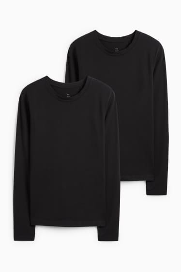 Dames - Set van 2 - basic longsleeve - slim fit - zwart
