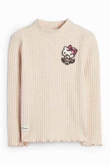 Kinder Mädchen - Hello Kitty - Langarmshirt - gerippt - hellbeige