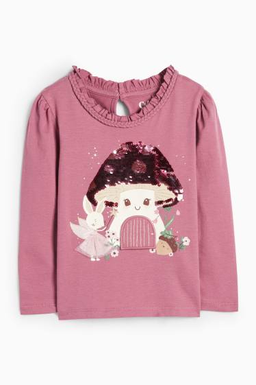 Kinder Mädchen - Fee, Pilz und Fuchs- Langarmshirt - Glanz-Effekt - pink