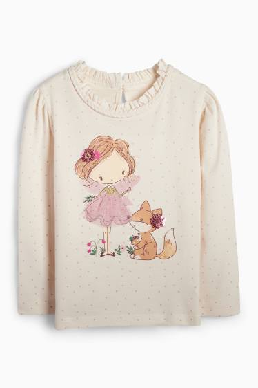 Kinder Mädchen - Fee und Fuchs - Langarmshirt - gepunktet - cremeweiß