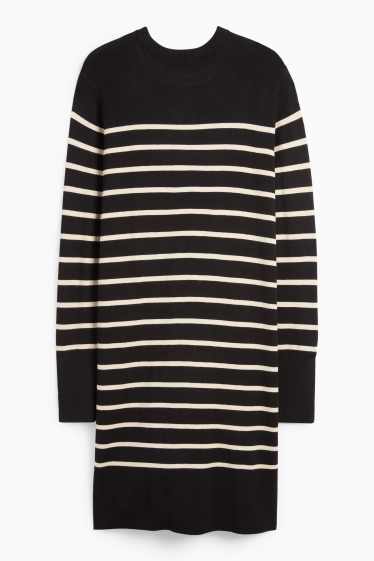 Femmes - Robe en maille fine - straight fit - à rayures - noir / beige