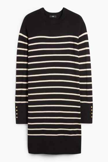 Femmes - Robe en maille fine - straight fit - à rayures - noir / beige