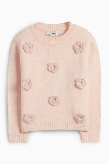 Enfants filles - Fleurs - pull - abricot