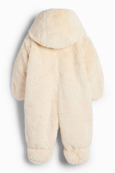 Baby Mädchen - Baby-Kunstfell-Schneeanzug mit Kapuze - cremefarben