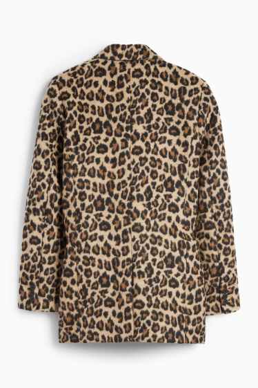 Damen - Longblazer - Relaxed Fit - Leo-Print - schwarz / beige