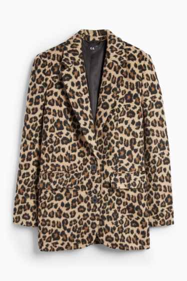 Damen - Longblazer - Relaxed Fit - Leo-Print - schwarz / beige