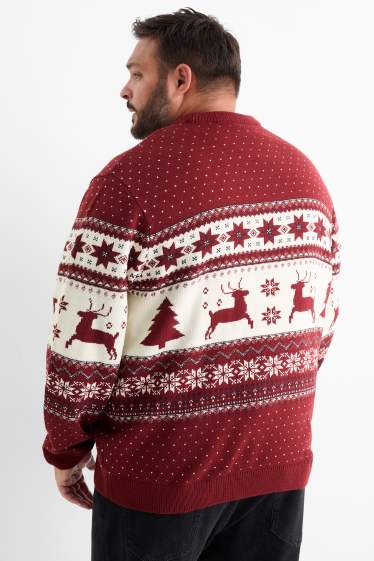 Herren - Weihnachtspullover - Rentier - dunkelrot