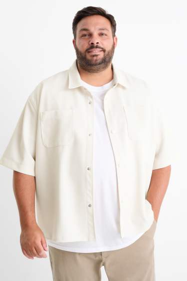 Home - Camisa - relaxed fit - coll solapa - texturada - beix clar
