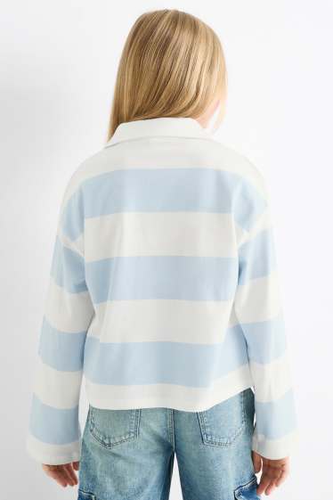 Kinderen: meisjes - Lilo & Stitch - poloshirt - gestreept - wit / lichtblauw