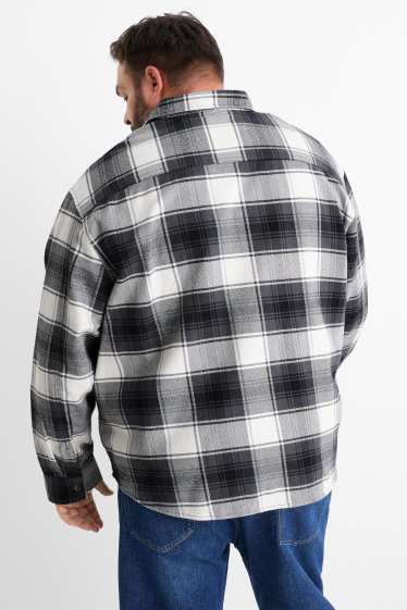 Heren - Flanellen overhemd - relaxed fit - kent - geruit - donkerblauw
