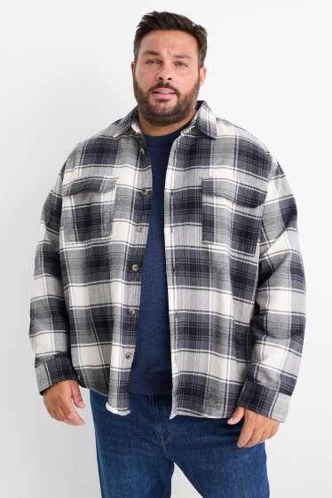 Heren - Flanellen overhemd - relaxed fit - kent - geruit - donkerblauw