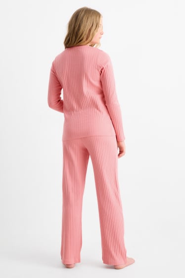Kinderen: meisjes - Pyjama - geribd - 2-delig - fuchsiarood