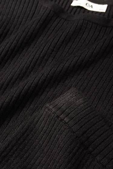 Children Girls - Set - long sleeve top and jersey trousers - ribbed - 2 piece - black