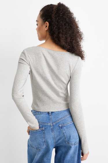 Damen - Langarmshirt - gerippt - hellgrau-melange