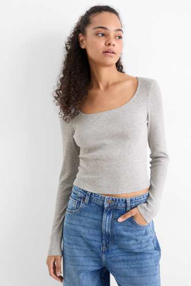 Damen - Langarmshirt - gerippt - hellgrau-melange