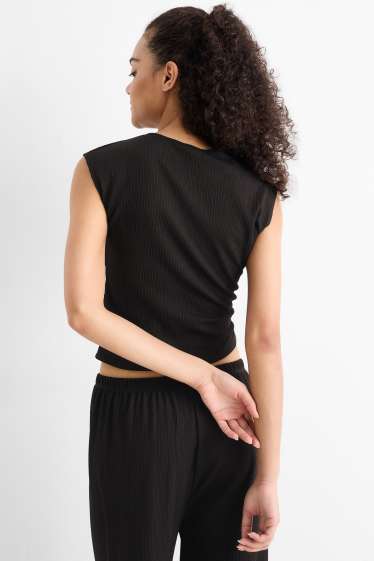 Damen - Crop Top - strukturiert - schwarz