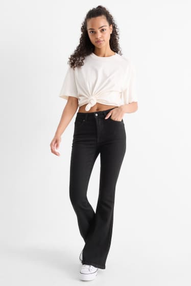 Damen - Flared Jeans - Mid Waist - dunkeljeansgrau