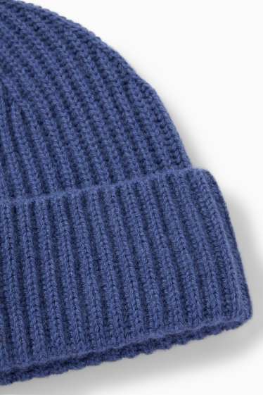 Heren - Muts met kasjmiergehalte - wolmix - geribd - blauw
