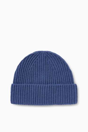 Heren - Muts met kasjmiergehalte - wolmix - geribd - blauw