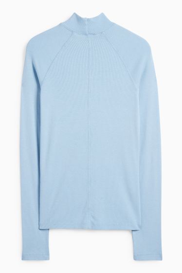 Donna - Maglia a maniche lunghe - slim fit - a coste - azzurro