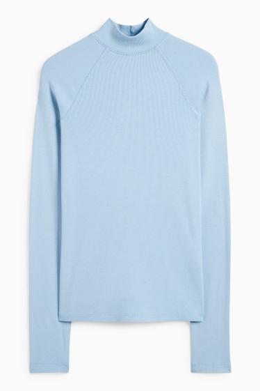 Donna - Maglia a maniche lunghe - slim fit - a coste - azzurro