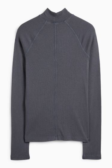 Donna - Maglia a maniche lunghe - slim fit - a coste - grigio scuro