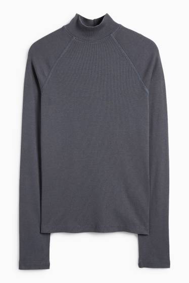 Donna - Maglia a maniche lunghe - slim fit - a coste - grigio scuro
