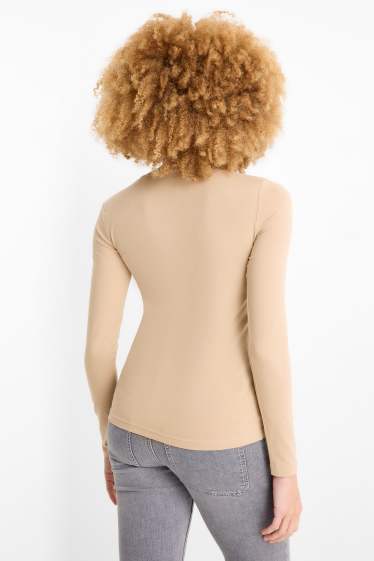 Dámské - Tričko s dlouhým rukávem basic - slim fit - světle béžová