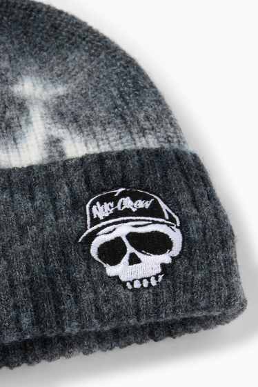 Enfants garçons - Tête de mort - bonnet - finition côtelée - à motif - gris foncé