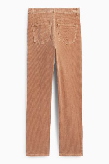 Dámské - Manšestrové kalhoty - high waist - straight fit - LYCRA® - světle hnědá