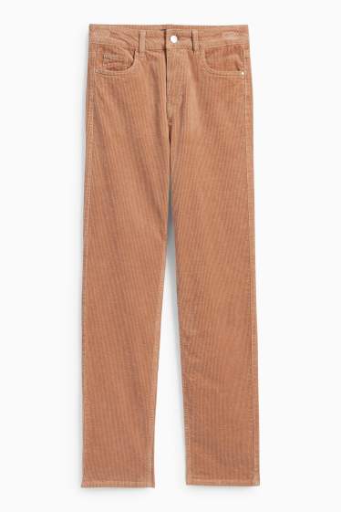 Dámské - Manšestrové kalhoty - high waist - straight fit - LYCRA® - světle hnědá