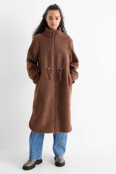 Women - Teddy fur coat - brown