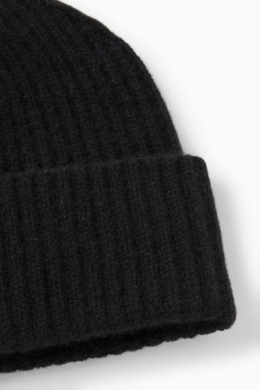 Dames - Beanie van kasjmier - geribd - zwart