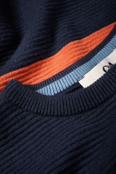 Kinder Buben - Pullover - gerippt - gestreift - dunkelblau
