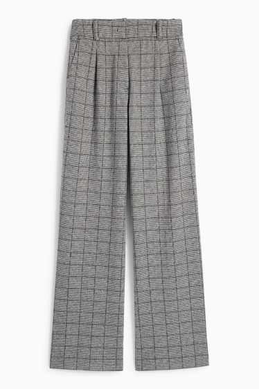 Dámské - Business kalhoty - mid waist - relaxed fit - kostkované - šedá