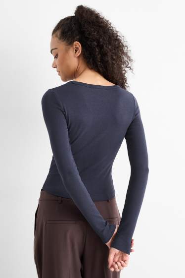 Dames - Kort Henley-shirt - slim fit - donkerblauw