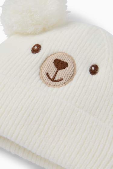 Baby Mädchen - Eisbär - Baby-Mütze - gerippt - weiss