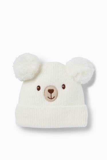 Baby Mädchen - Eisbär - Baby-Mütze - gerippt - weiss