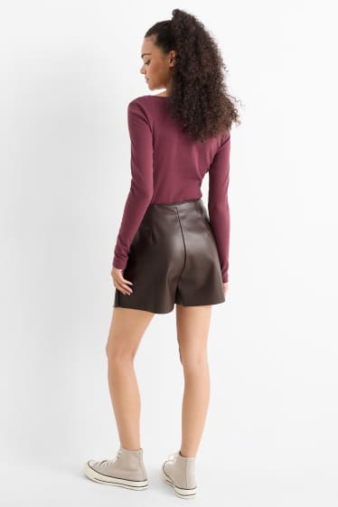 Damen - Skort - Lederimitat - dunkelbraun