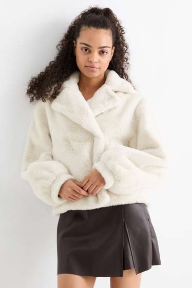 Femmes - Veste en imitation fourrure - blanc crème