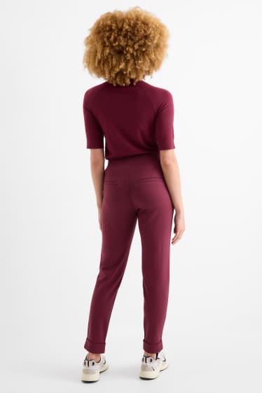 Donna - Pantaloni di jersey - vita media - tapered fit - bordeaux